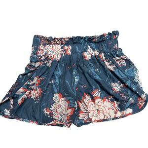 FP Movement The Way Home Shorts Womens‎ Medium Blue Red Floral Smocked High Rise
